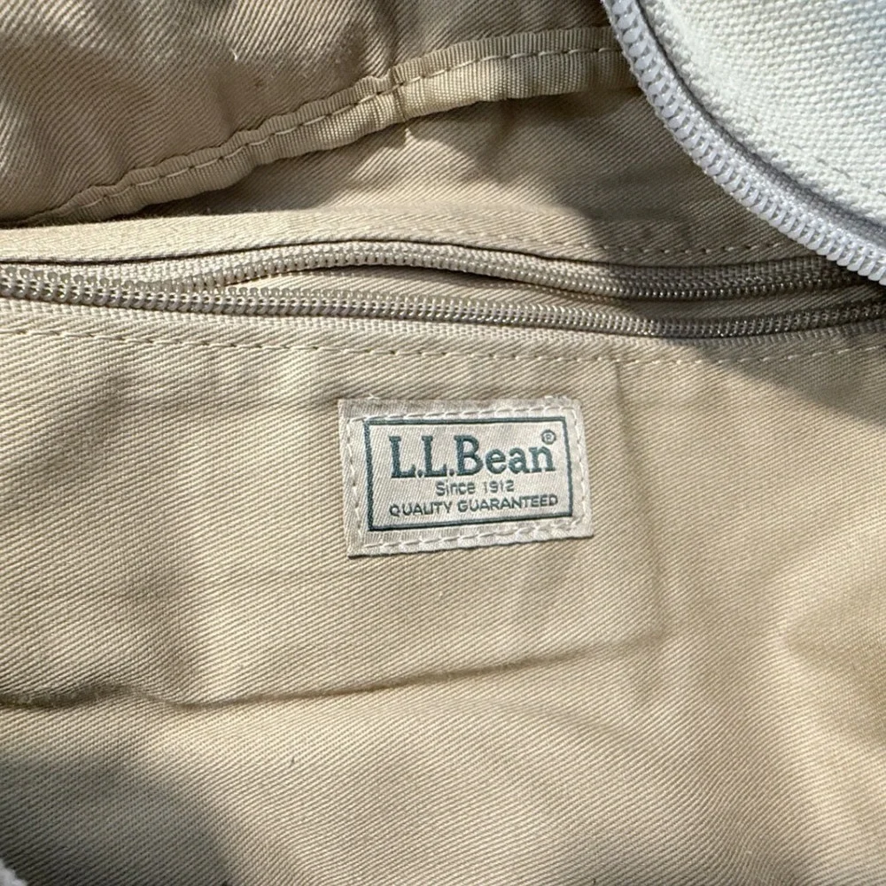 LL Bean Canvas Leather Messenger Bag Beige Crossbody Shoulder Bag CNLP0747